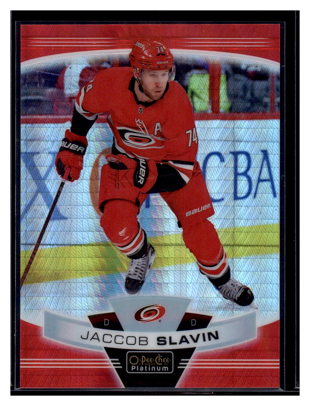 2019-20 O-Pee-Chee Platinum #115 Jaccob Slavin Red-Prism #/199