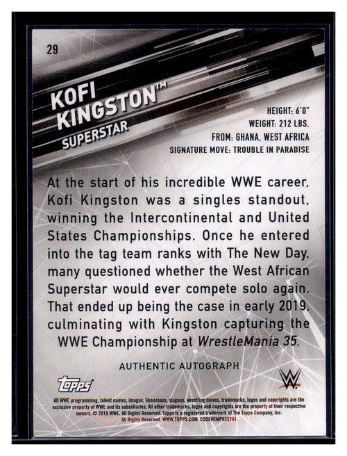 2019 Topps WWE SmackDown Live #29 Kofi Kingston Autographs #/99