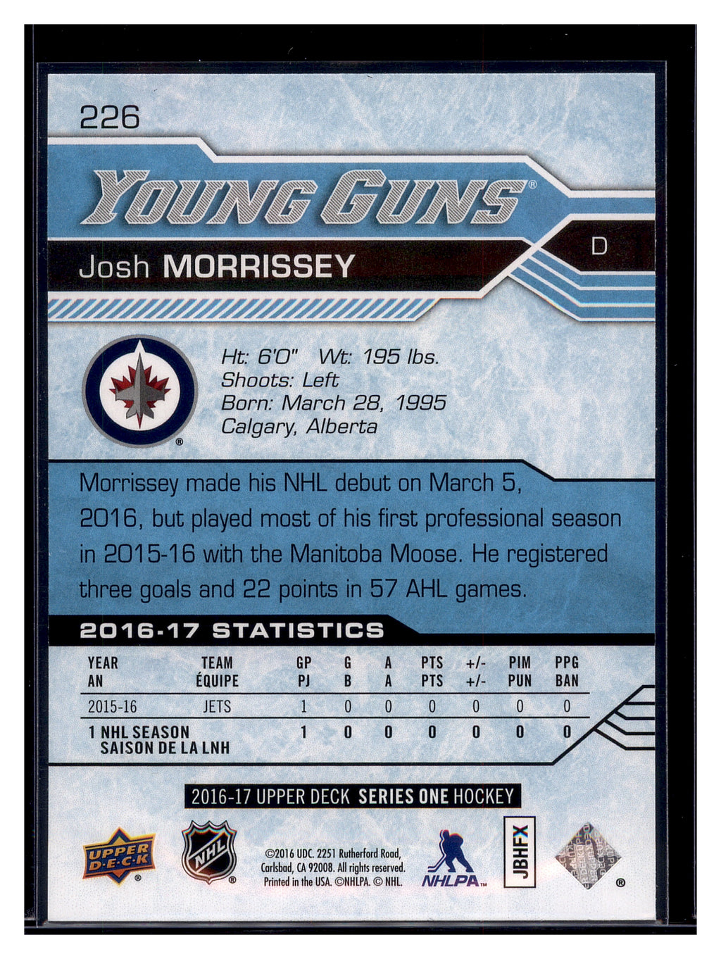 2016-17 Upper Deck #226 Josh Morrissey