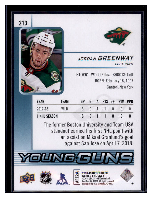 2018-19 Upper Deck #213 Jordan Greenway