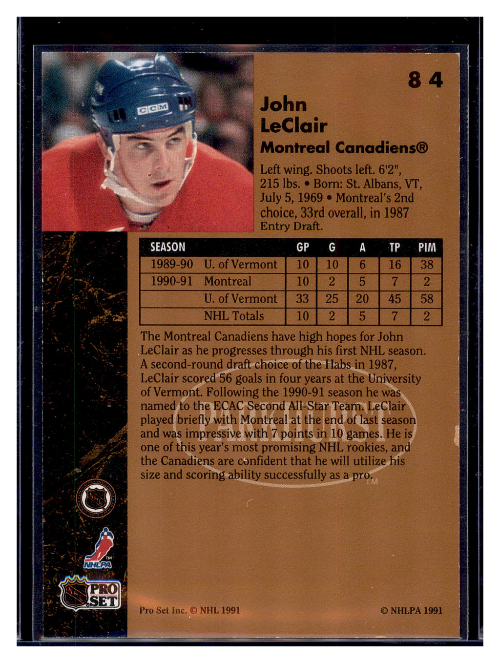 1991-92 Parkhurst #84 John LeClair