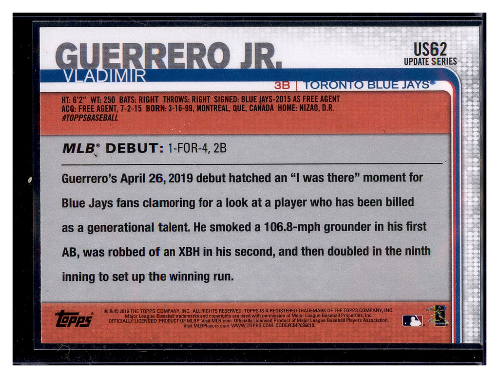 2019 Topps Update #US62 Vladimir Guerrero Jr.