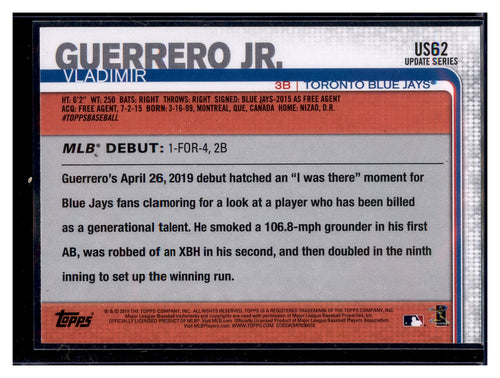 2019 Topps Update #US62 Vladimir Guerrero Jr.