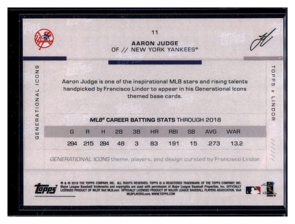 2019 Topps x Lindor #11 Aaron Judge