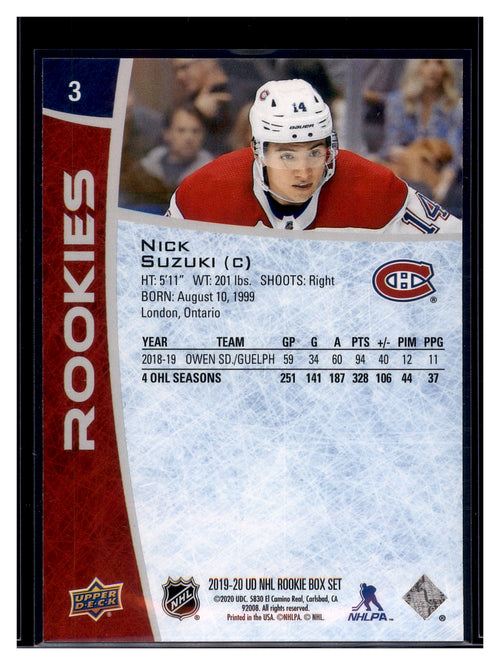 2019-20 Upper Deck NHL Rookie Box Set #3 Nick Suzuki