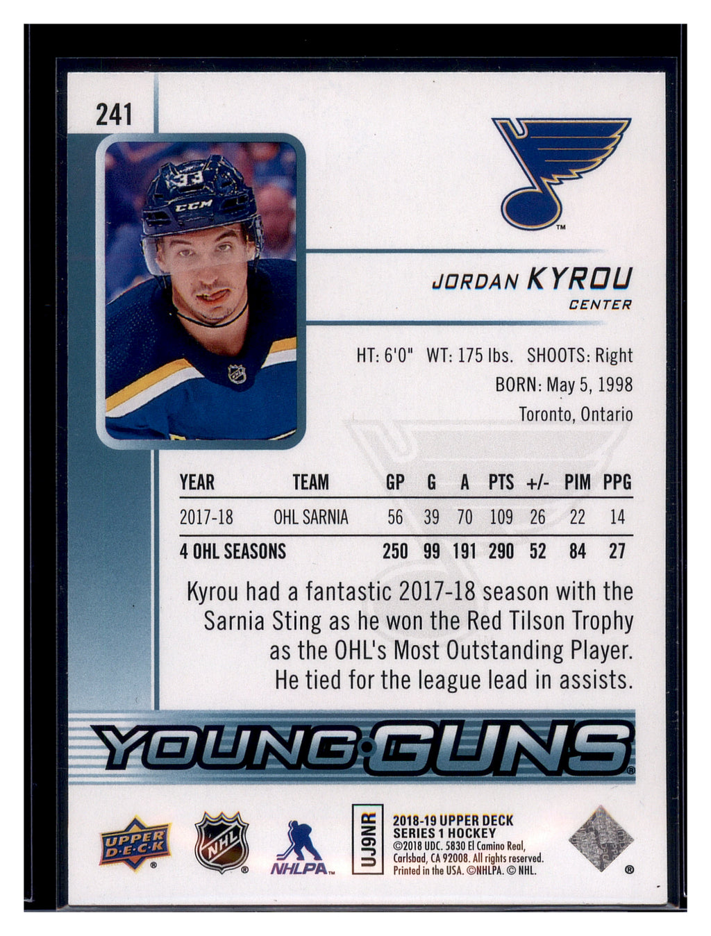 2018-19 Upper Deck #241 Jordan Kyrou