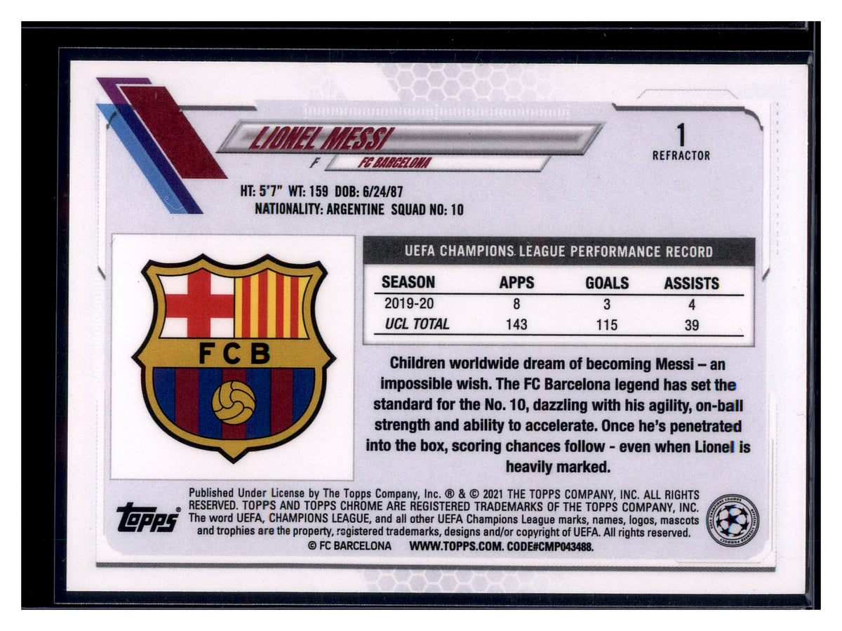 2020-21 Topps Chrome UEFA Champions League #1 Lionel Messi Refractor
