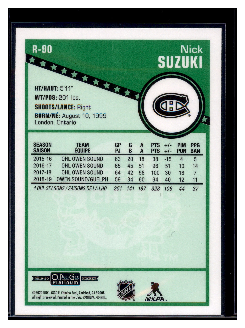 2019-20 O-Pee-Chee Platinum #R-90 Nick Suzuki Retro