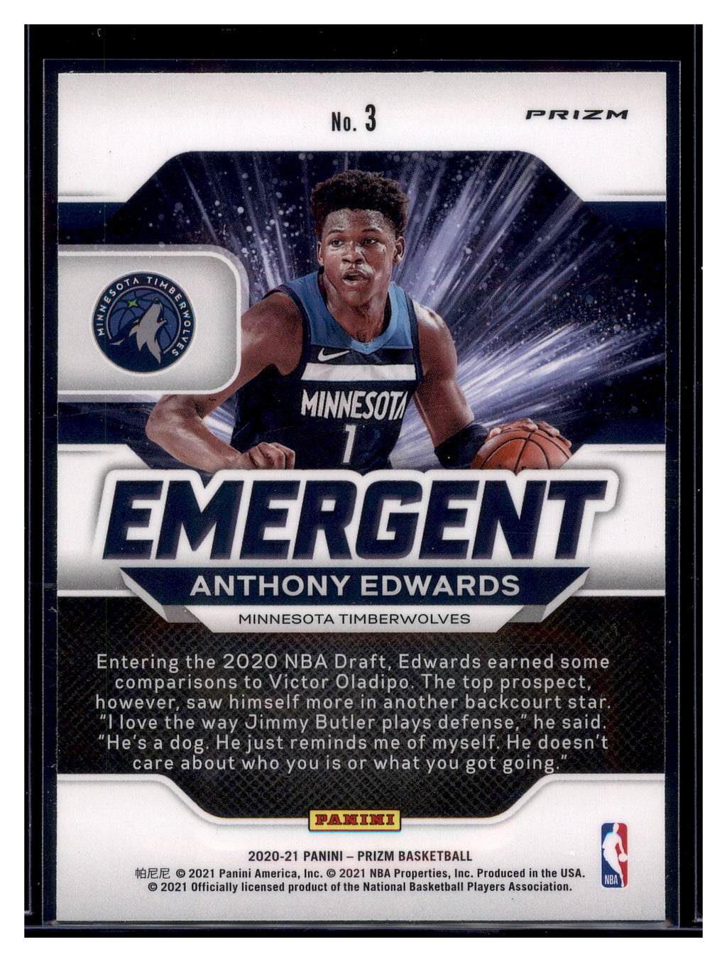 2020-21 Panini Prizm #3 Anthony Edwards Emergent Prizms Green
