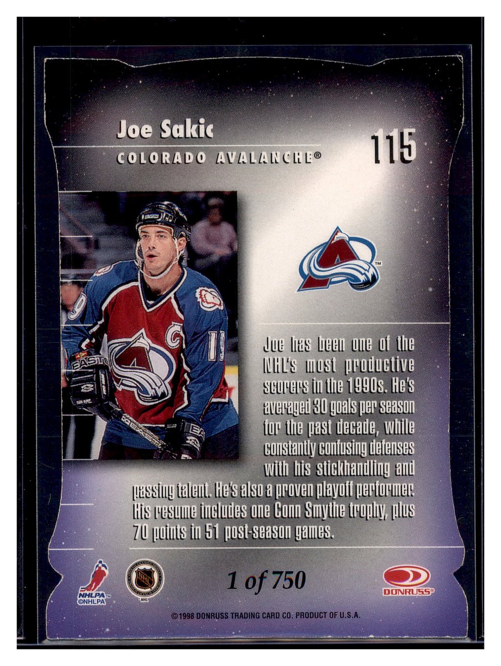 1997-98 Donruss Elite #115 Joe Sakic Aspirations /750
