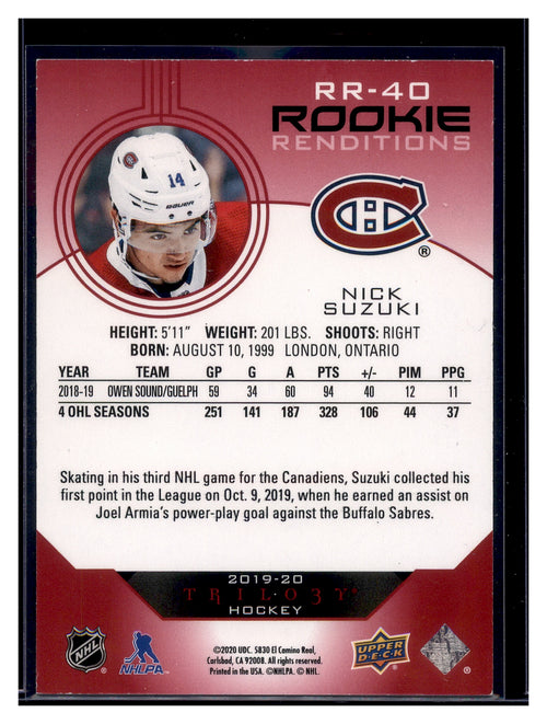 2019-20 Upper Deck Trilogy #RR-40 Nick Suzuki Rookie Renditions
