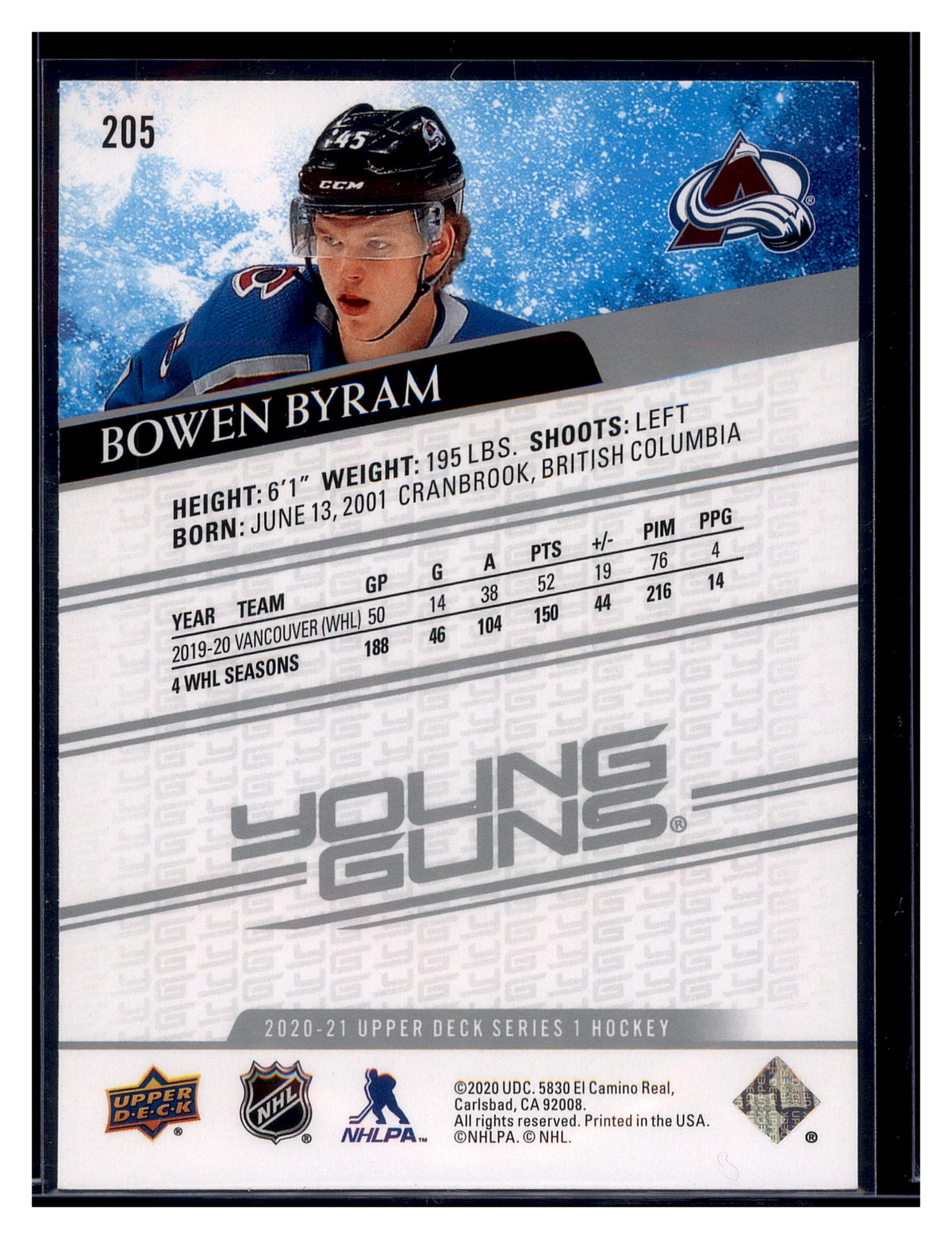 2020-21 Upper Deck #205 Bowen Byram