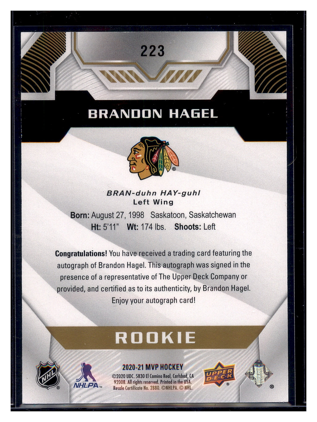 2020-21 Upper Deck MVP #223 Brandon Hagel Autographs
