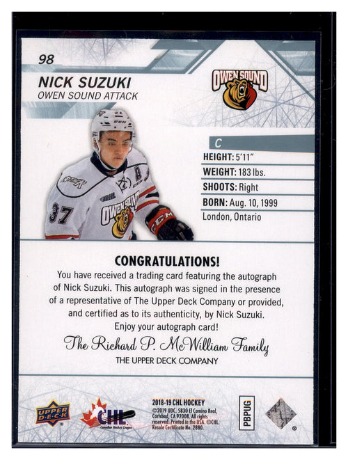 2018-19 Upper Deck CHL #98 Nick Suzuki Autographs