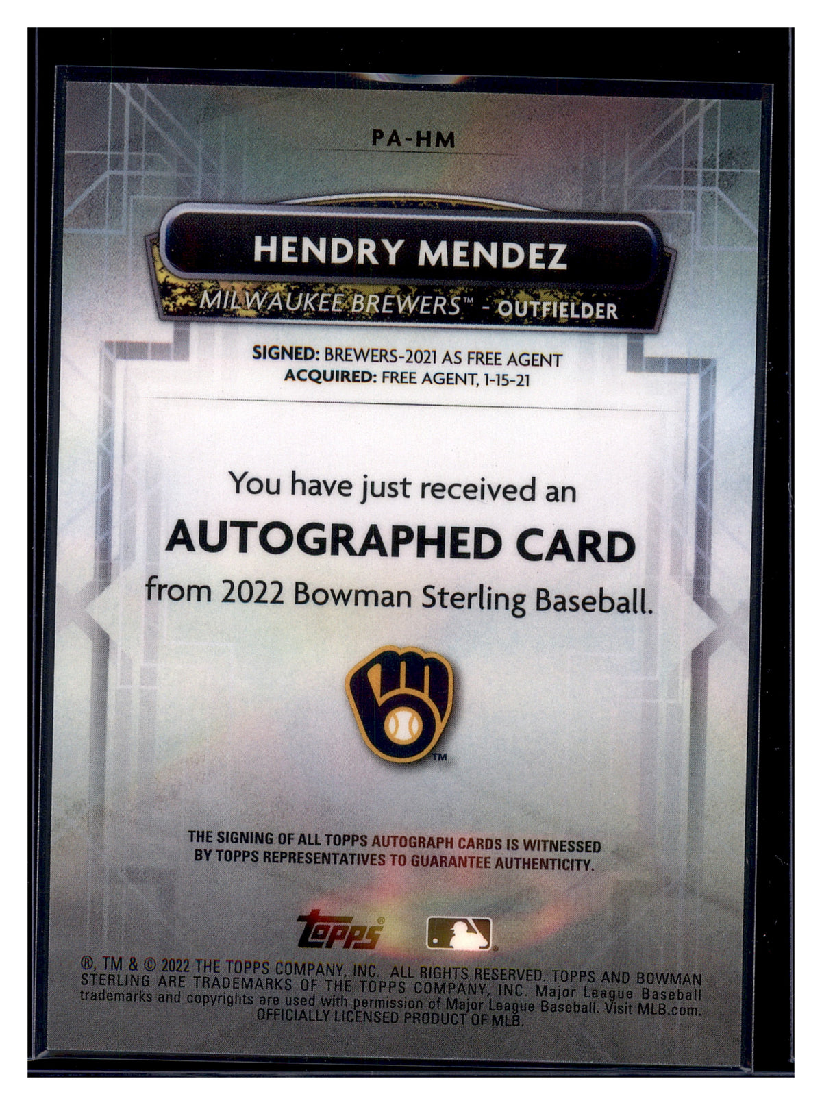 2022 Bowman Sterling #PA-HM Hendry Mendez Prospect Autographs